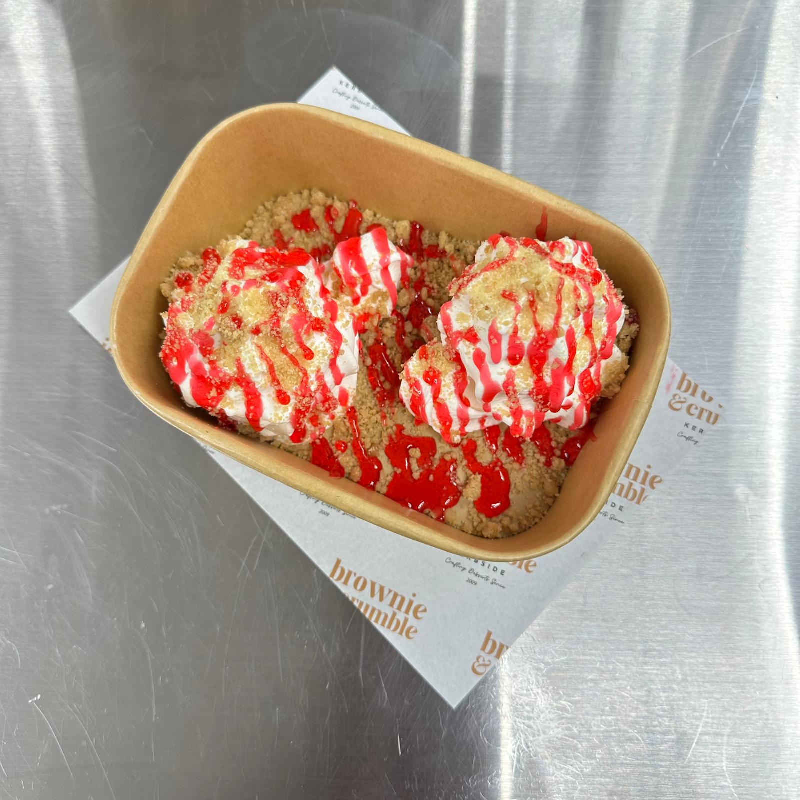 Buttery Crumble & Strawberry Sauce